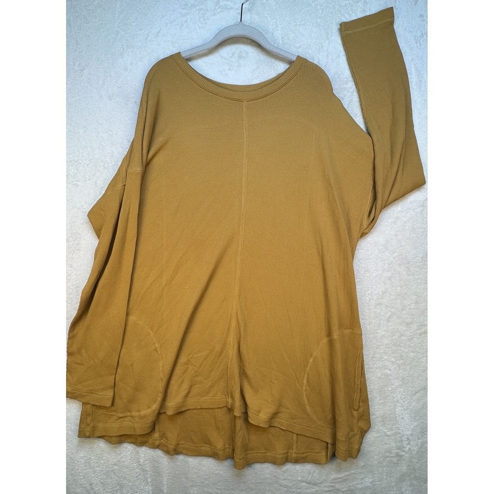 J Jill Waffle Knit Tunic Top Women's 2X Mustard Scoop Neck Oversized A2